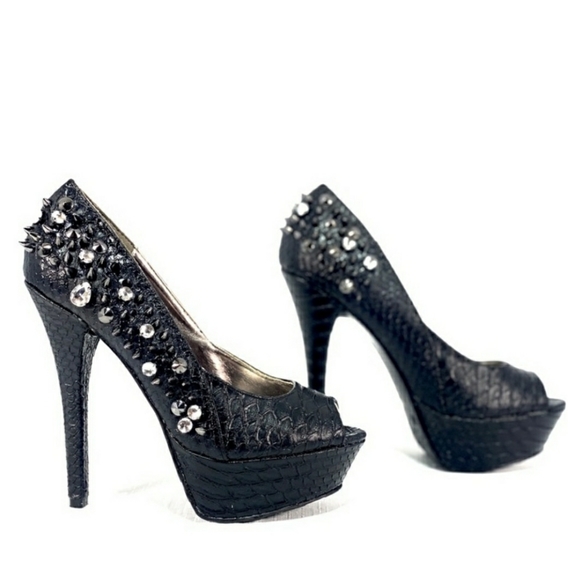 Dollhouse/Spike/Snake Embossed Leather Stillettos  Size 6 - Picture 6 of 12